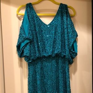 Aidan Mattox turquoise beaded dress